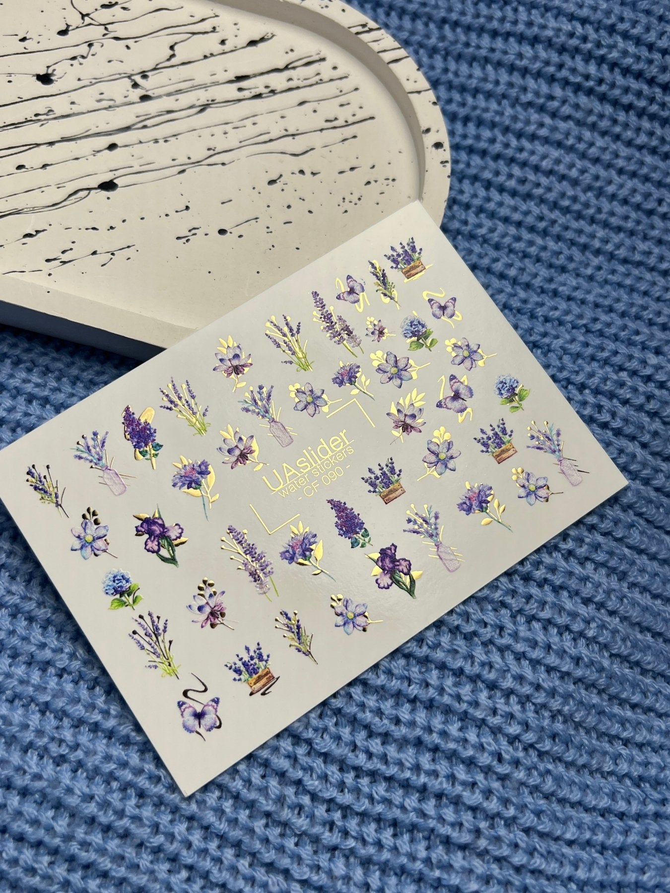 Nail Water Decal CF-090 | Lavender & Violet Floral Water Slide Nail Decals | Purple Flowers & Butterflies - UASLIDER