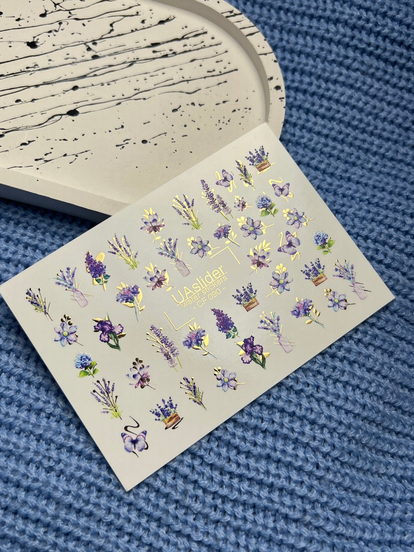 Nail Water Decal CF-090 | Lavender & Violet Floral Water Slide Nail Decals | Purple Flowers & Butterflies - UASLIDER