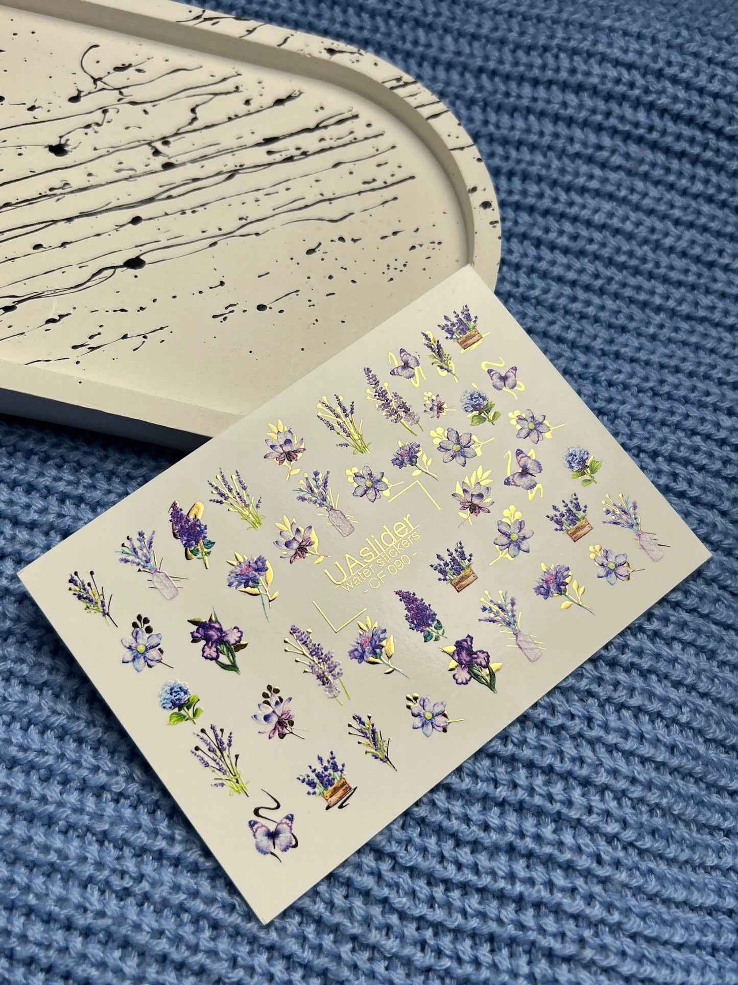 Nail Water Decal CF-090 | Lavender & Violet Floral Water Slide Nail Decals | Purple Flowers & Butterflies