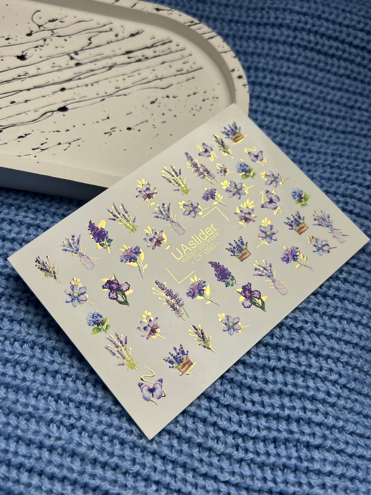 Nail Water Decal CF-090 | Lavender & Violet Floral Water Slide Nail Decals | Purple Flowers & Butterflies