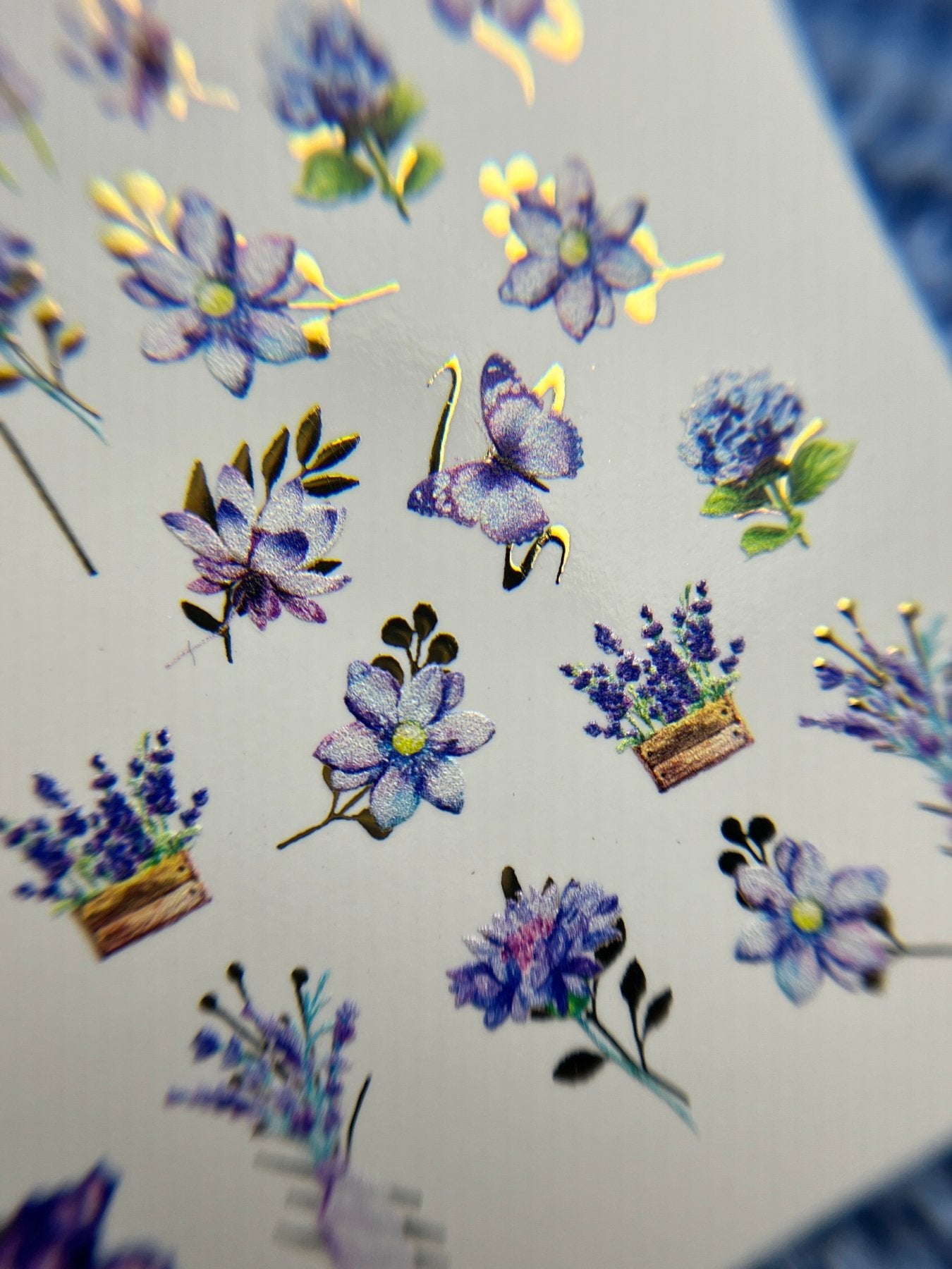 Nail Water Decal CF-090 | Lavender & Violet Floral Water Slide Nail Decals | Purple Flowers & Butterflies - UASLIDER