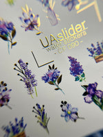Nail Water Decal CF-090 | Lavender & Violet Floral Water Slide Nail Decals | Purple Flowers & Butterflies - UASLIDER