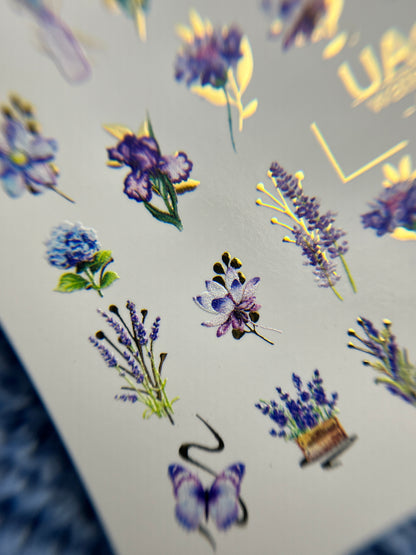 Nail Water Decal CF-090 | Lavender & Violet Floral Water Slide Nail Decals | Purple Flowers & Butterflies
