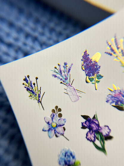 Nail Water Decal CF-090 | Lavender & Violet Floral Water Slide Nail Decals | Purple Flowers & Butterflies