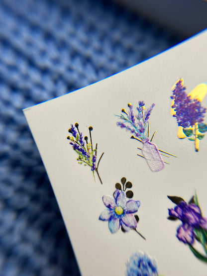 Nail Water Decal CF-090 | Lavender & Violet Floral Water Slide Nail Decals | Purple Flowers & Butterflies