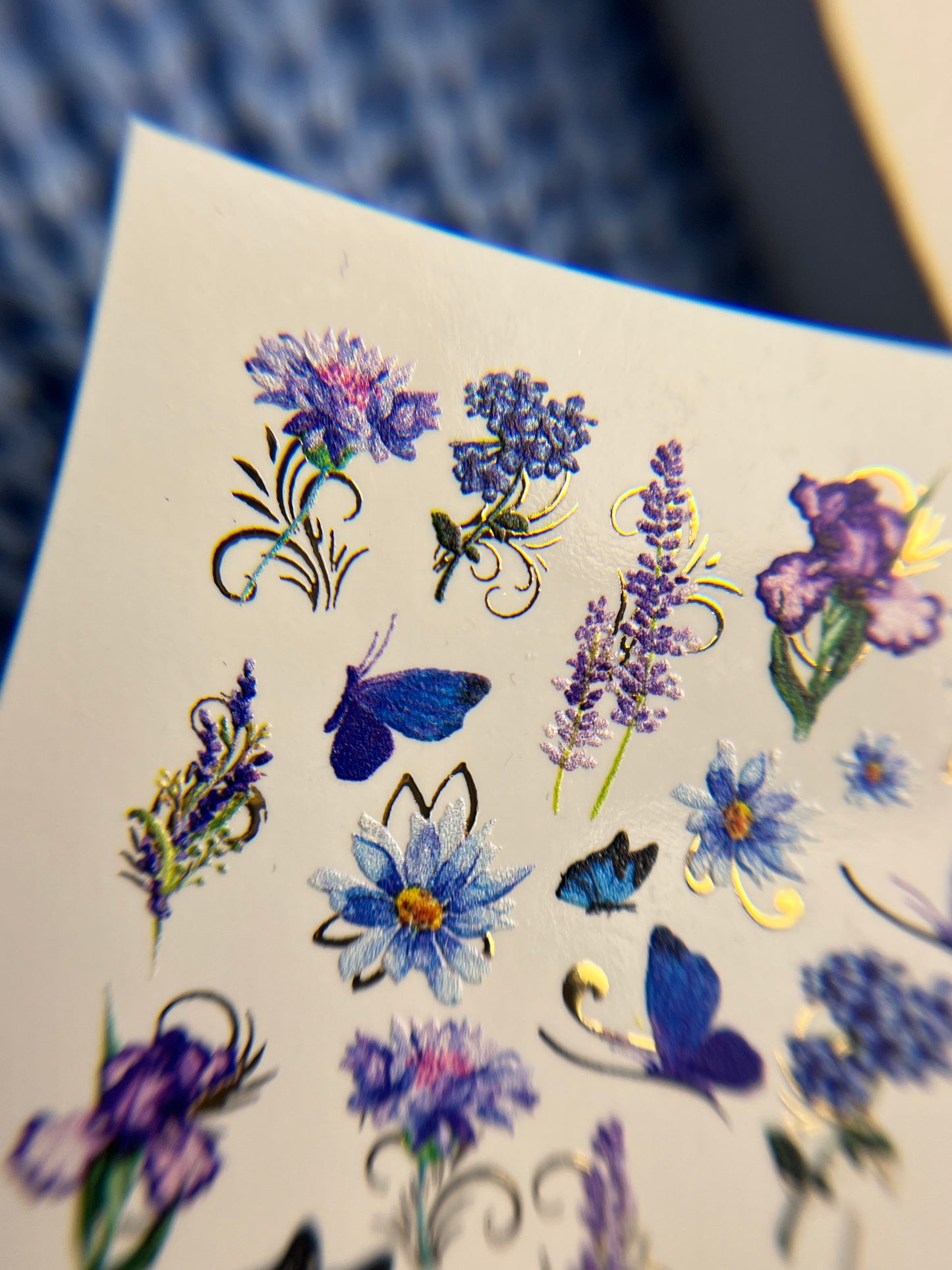 Nail Water Decal CF-090 | Lavender & Violet Floral Water Slide Nail Decals | Purple Flowers & Butterflies