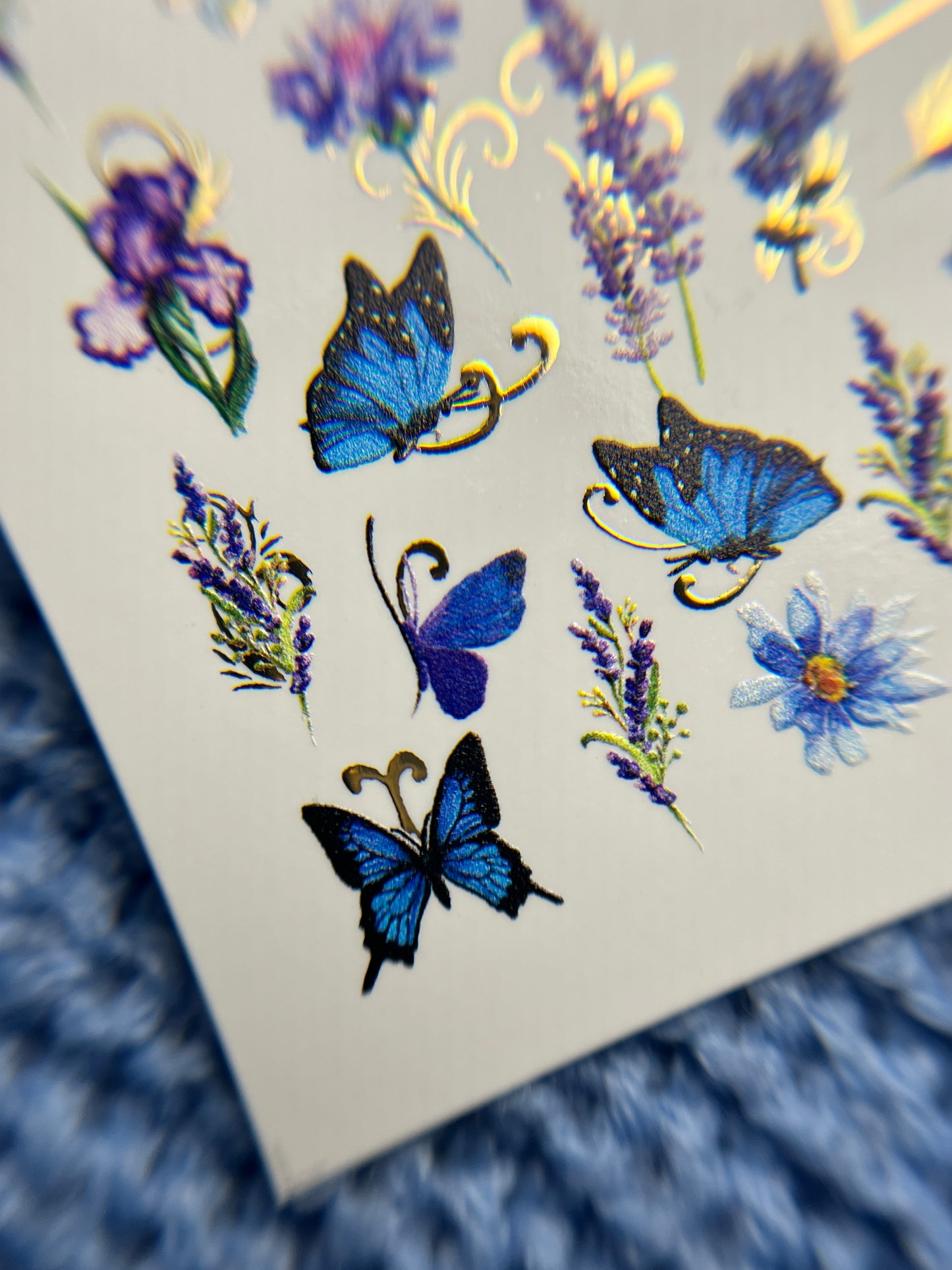 Nail Water Decal CF-090 | Lavender & Violet Floral Water Slide Nail Decals | Purple Flowers & Butterflies