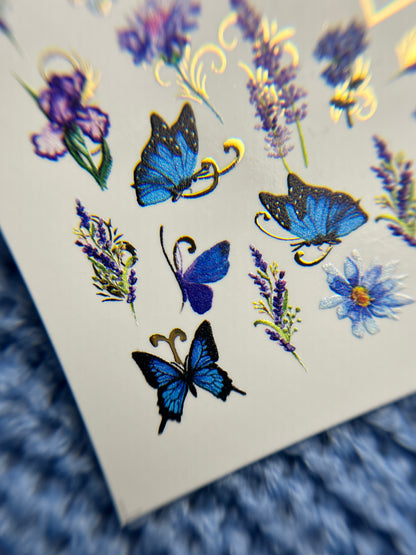 Nail Water Decal CF-090 | Lavender & Violet Floral Water Slide Nail Decals | Purple Flowers & Butterflies