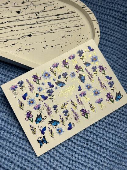 Nail Water Decal CF-090 | Lavender & Violet Floral Water Slide Nail Decals | Purple Flowers & Butterflies