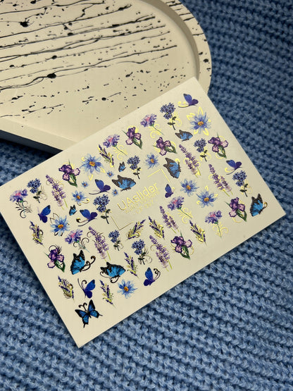 Nail Water Decal CF-090 | Lavender & Violet Floral Water Slide Nail Decals | Purple Flowers & Butterflies