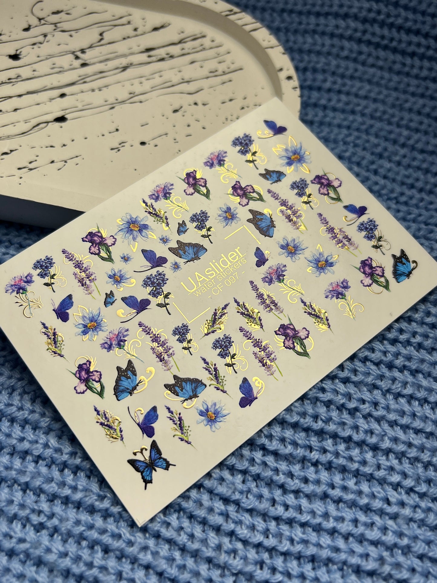 Nail Water Decal CF-090 | Lavender & Violet Floral Water Slide Nail Decals | Purple Flowers & Butterflies