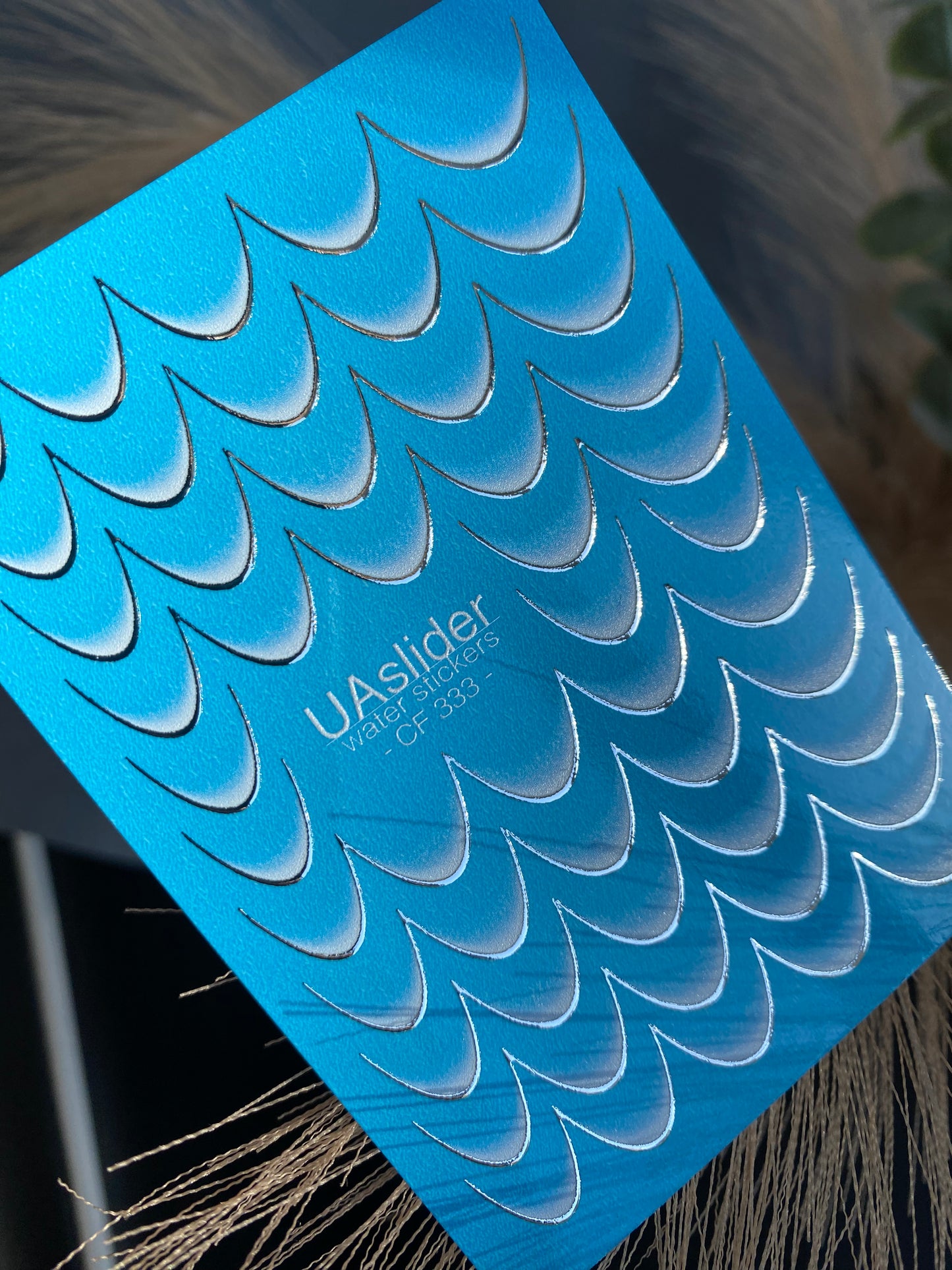 Naklejka na paznokcie wodna CF-333 | Francuskie wodne naklejki do paznokci | Niebieski gradient z srebrnym obrysem