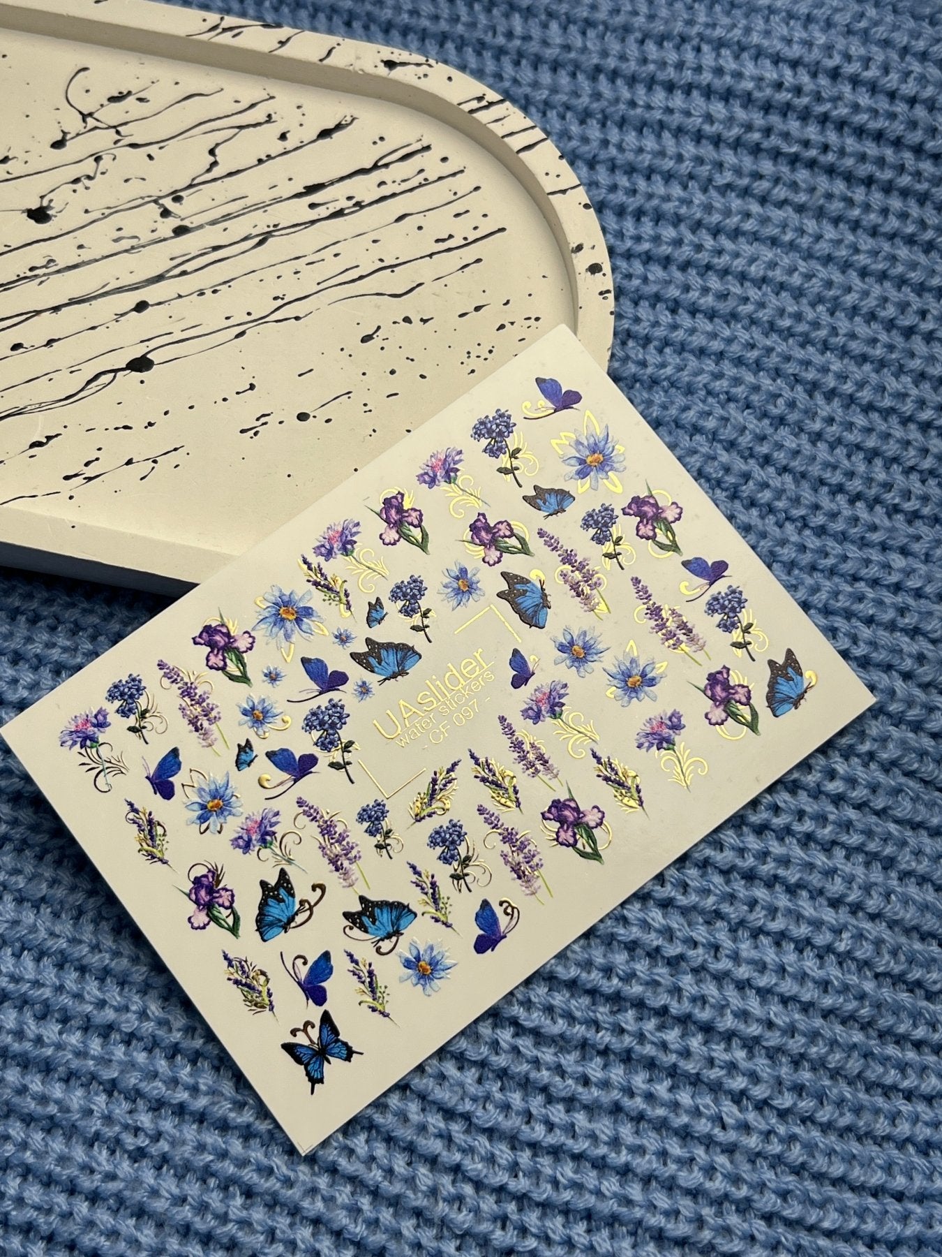 Nail Water Decal CF-090 | Lavender & Violet Floral Water Slide Nail Decals | Purple Flowers & Butterflies - UASLIDER