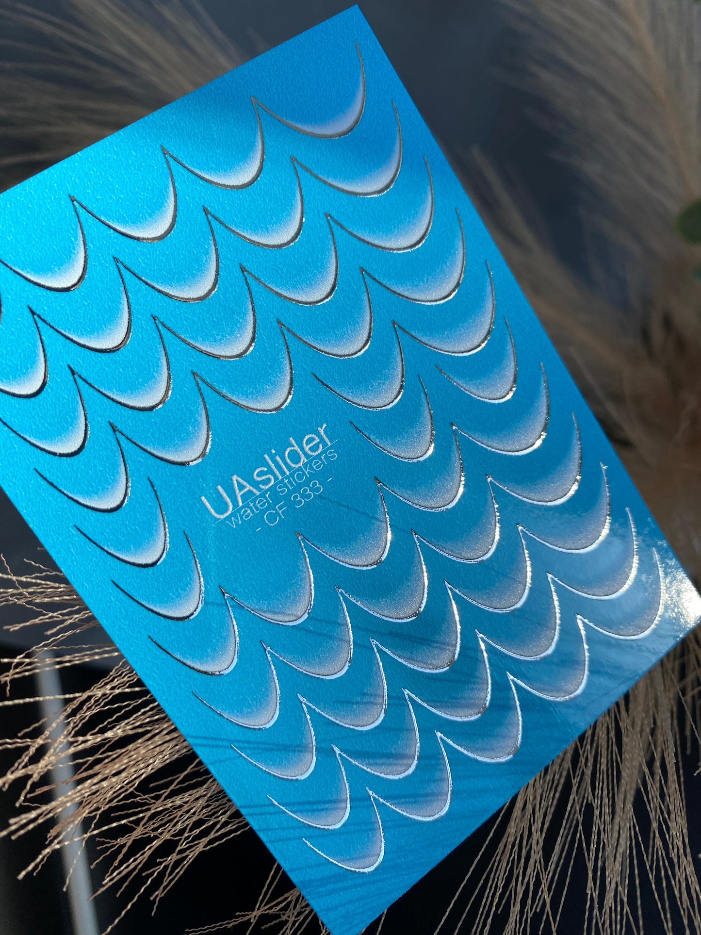 Naklejka na paznokcie wodna CF-333 | Francuskie wodne naklejki do paznokci | Niebieski gradient z srebrnym obrysem