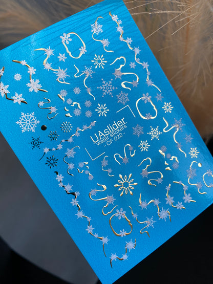 Nail Water Decal CF-022 | Winter Nail Water Decals, Snowflake Garlands and Gold Swirls