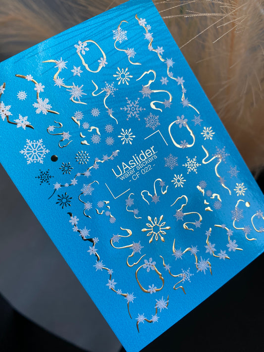 Nail Water Decal CF-022 | Winter Nail Water Decals, Snowflake Garlands and Gold Swirls