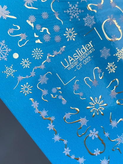 Nail Water Decal CF-022 | Winter Nail Water Decals, Snowflake Garlands and Gold Swirls