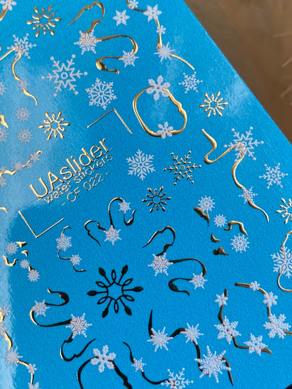 Nail Water Decal CF-022 | Winter Nail Water Decals, Snowflake Garlands and Gold Swirls