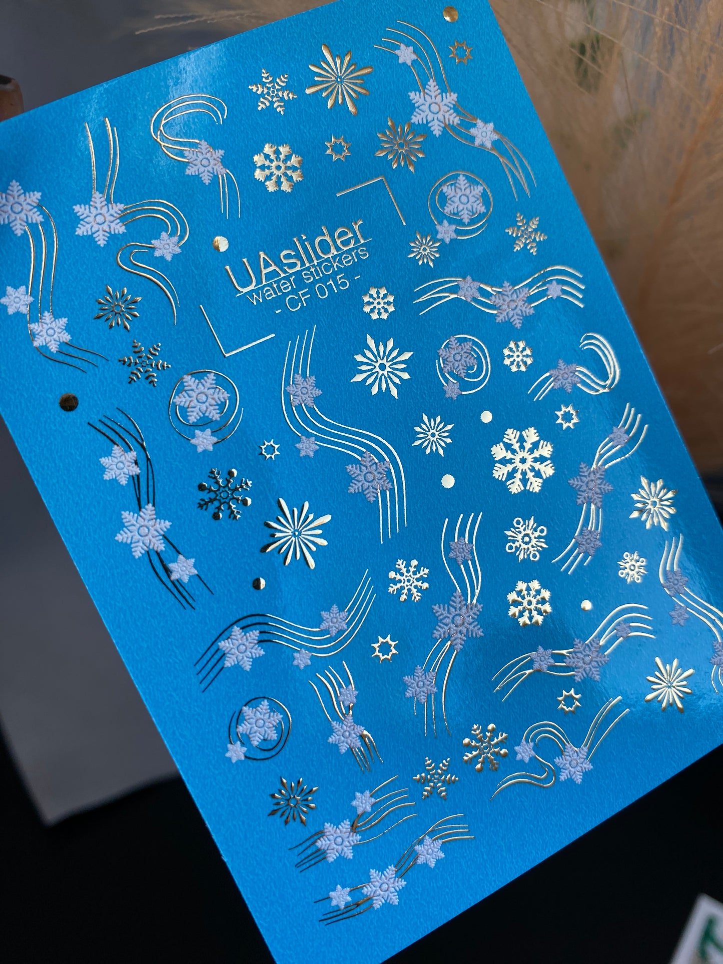 Nail Water Decal CF-015 | Winter Water Slide Nail Decals, Silver Snowflakes and Gold Foil Shooting Stars