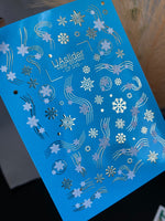 Nail Water Decal CF-015 | Winter Water Slide Nail Decals, Silver Snowflakes and Gold Foil Shooting Stars - UASLIDER