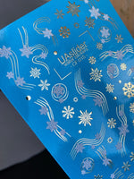 Nail Water Decal CF-015 | Winter Water Slide Nail Decals, Silver Snowflakes and Gold Foil Shooting Stars - UASLIDER