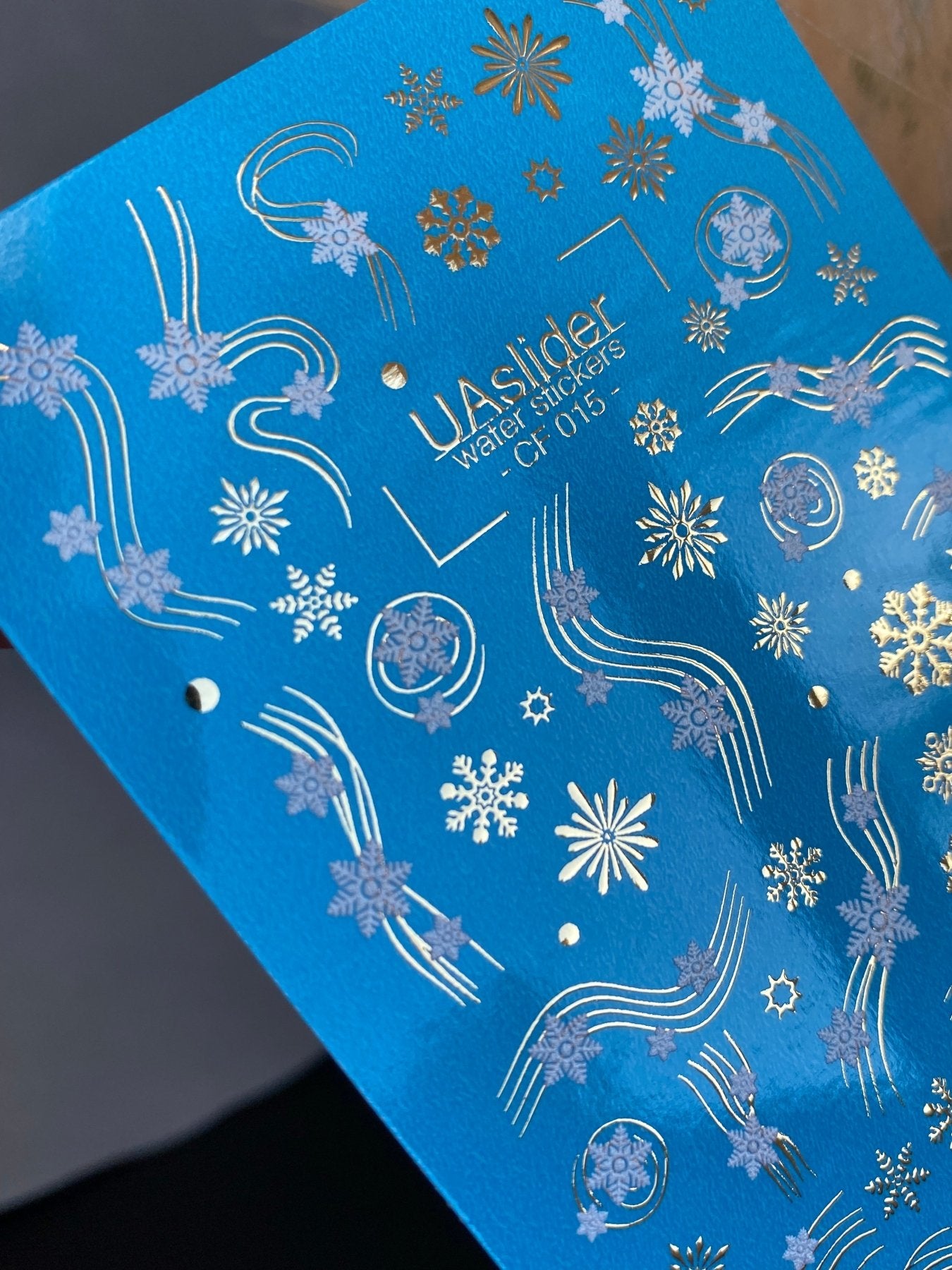 Nail Water Decal CF-015 | Winter Water Slide Nail Decals, Silver Snowflakes and Gold Foil Shooting Stars - UASLIDER