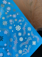 Nail Water Decal CF-015 | Winter Water Slide Nail Decals, Silver Snowflakes and Gold Foil Shooting Stars - UASLIDER