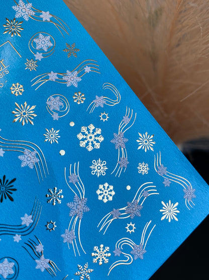 Nail Water Decal CF-015 | Winter Water Slide Nail Decals, Silver Snowflakes and Gold Foil Shooting Stars