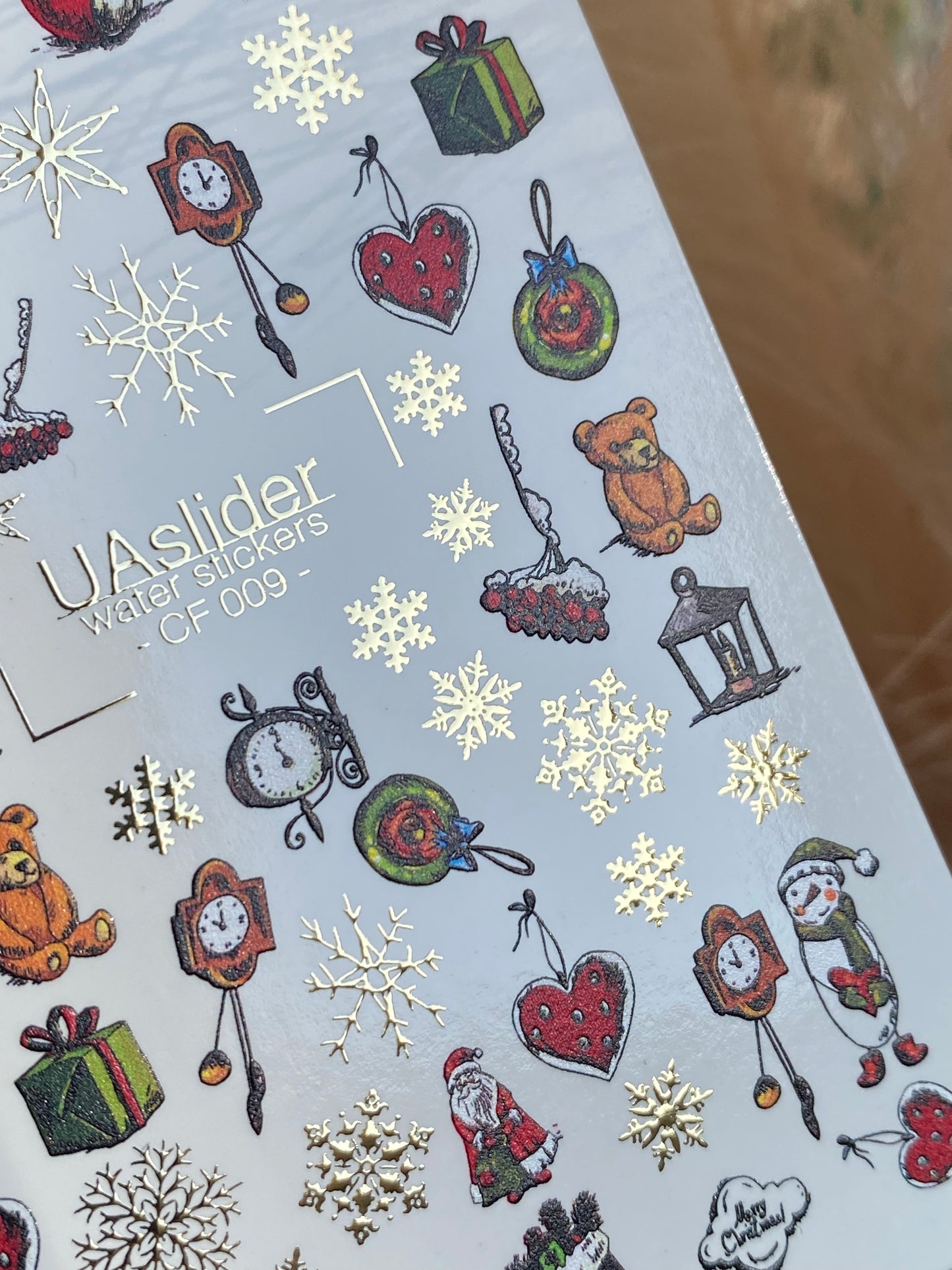 Nail Water Decal CF-009 | Christmas Water Slide Nail Decals, Holiday Toys, Gifts and Gold Foil Snowflakes