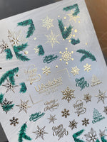Nail Water Decal CF-001 | Christmas Water Slide Nail Decals, Gold Foil Snowflakes & Pine - UASLIDER