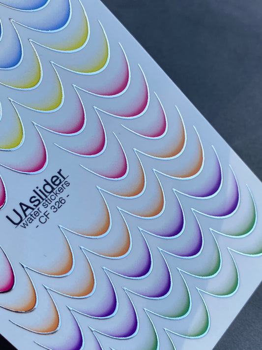 Nail Water Decal CF-326 | French Water Slide Nail Decals | Multicolor Gradient Tips