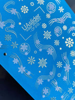 Nail Water Decal CF-015 | Winter Water Slide Nail Decals, Silver Snowflakes and Gold Foil Shooting Stars - UASLIDER