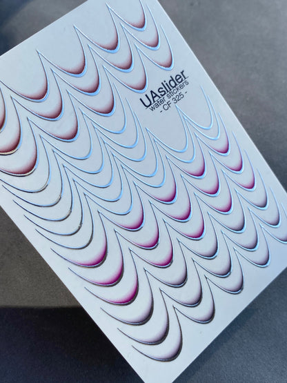 Decalcomanii de apă pentru unghii CF-325 | Decalcomanii franceze pentru unghii cu alunecare pe apă | Contururi argintii în degradeu