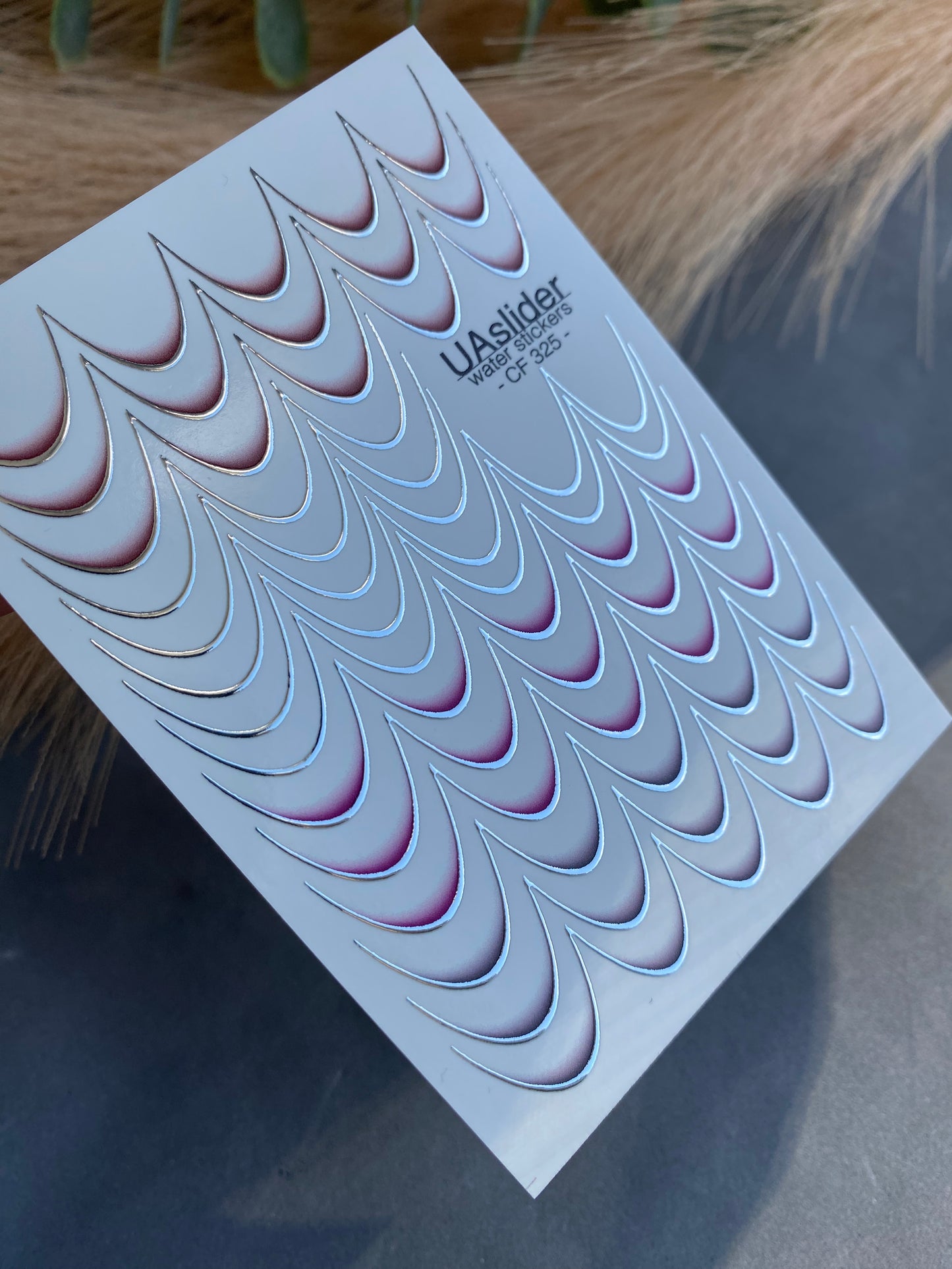 Decalcomanii de apă pentru unghii CF-325 | Decalcomanii franceze pentru unghii cu alunecare pe apă | Contururi argintii în degradeu