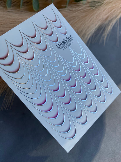 Decalcomanii de apă pentru unghii CF-325 | Decalcomanii franceze pentru unghii cu alunecare pe apă | Contururi argintii în degradeu