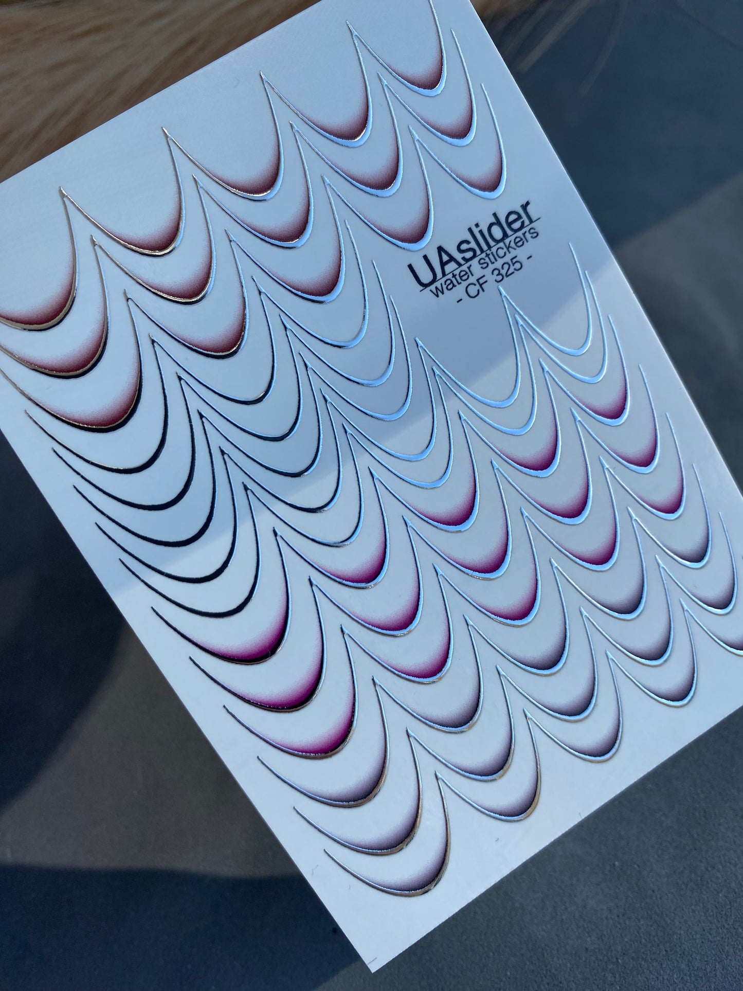 Decalcomanii de apă pentru unghii CF-325 | Decalcomanii franceze pentru unghii cu alunecare pe apă | Contururi argintii în degradeu