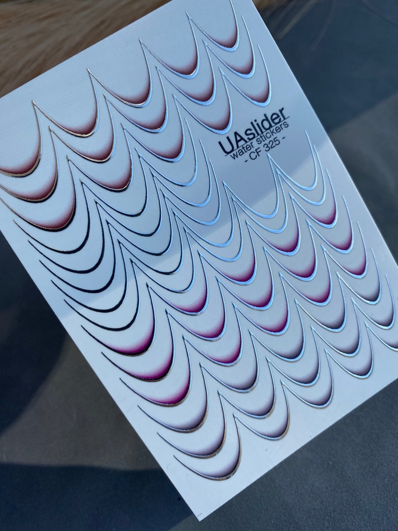 Nail Water Decal CF-325 | French Water Slide Nail Decals | Gradient Silver Outlines - UASLIDER