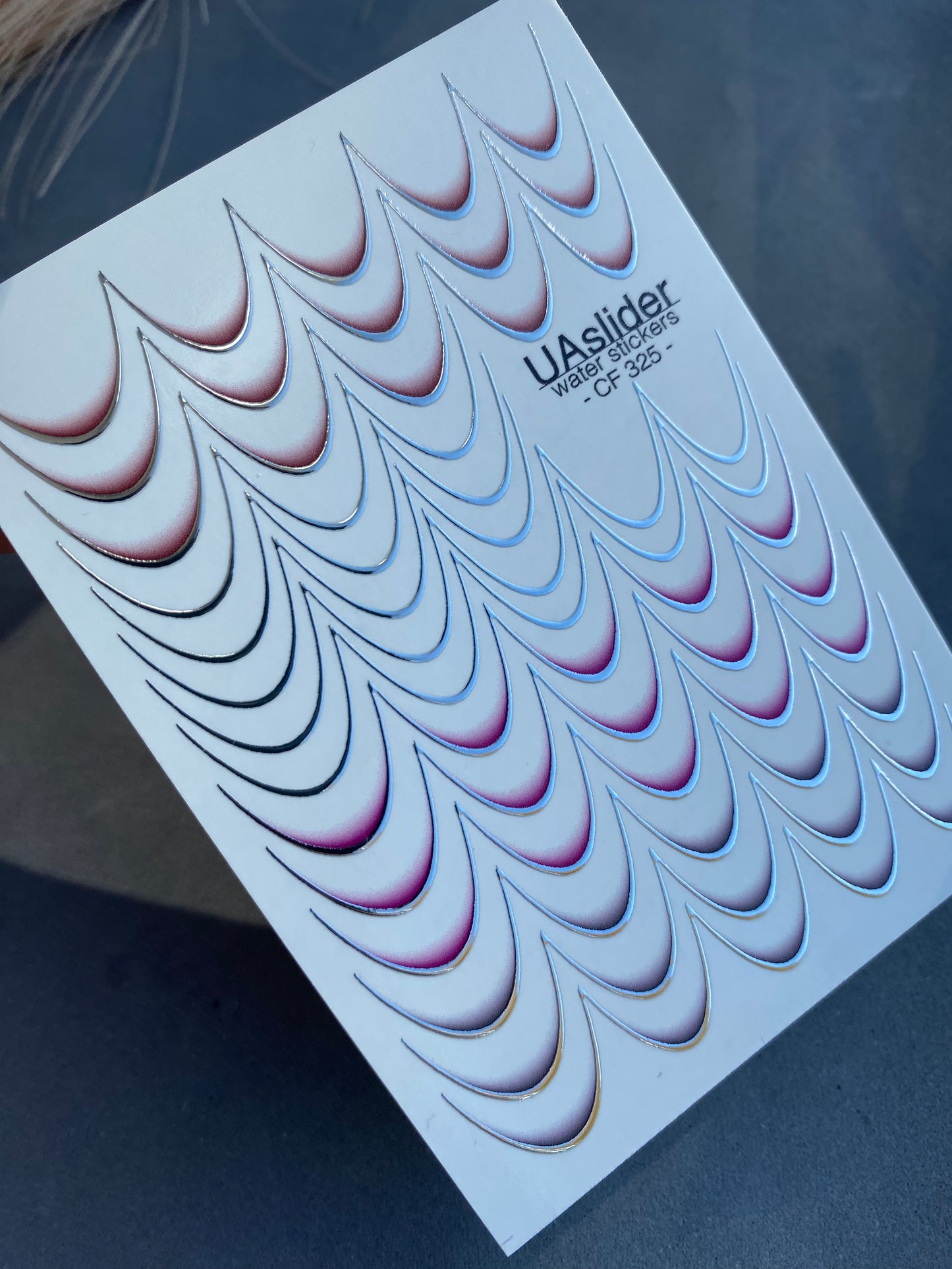 Decalcomanii de apă pentru unghii CF-325 | Decalcomanii franceze pentru unghii cu alunecare pe apă | Contururi argintii în degradeu