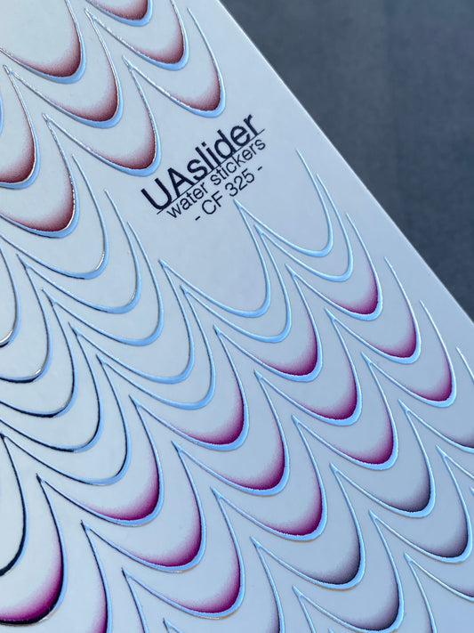 Nail Water Decal CF-325 | French Water Slide Nail Decals | Gradient Silver Outlines