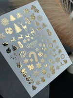 Nail Water Decal Fg-070 | Gold Foil Water Slide Nail Decals | Christmas Snowflakes & Reindeer - UASLIDER