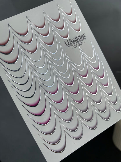 Decalcomanii de apă pentru unghii CF-325 | Decalcomanii franceze pentru unghii cu alunecare pe apă | Contururi argintii în degradeu