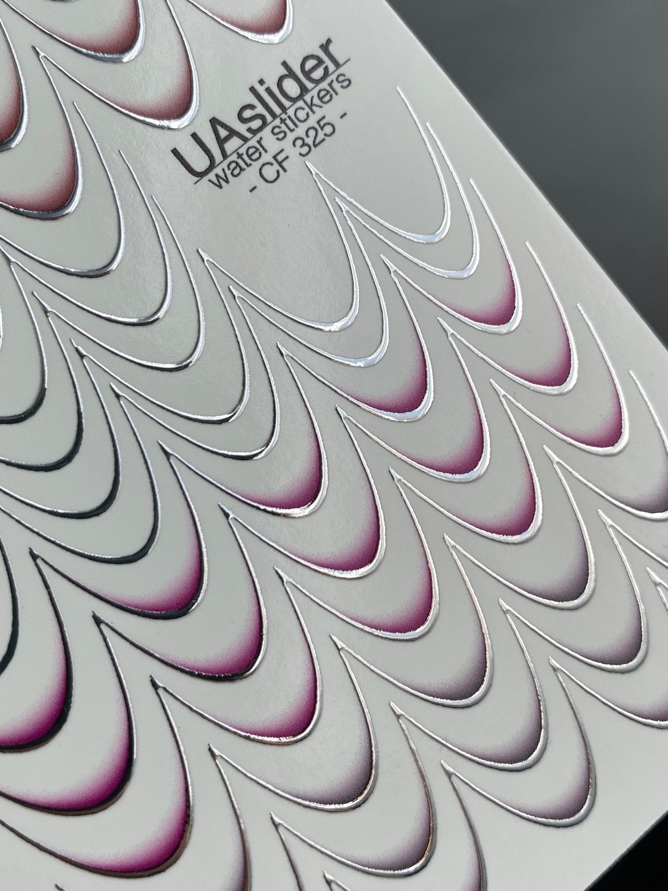 Nail Water Decal CF-325 | French Water Slide Nail Decals | Gradient Silver Outlines - UASLIDER