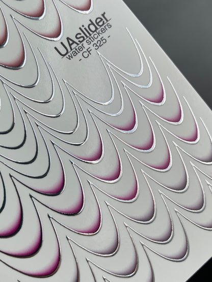 Decalcomanii de apă pentru unghii CF-325 | Decalcomanii franceze pentru unghii cu alunecare pe apă | Contururi argintii în degradeu