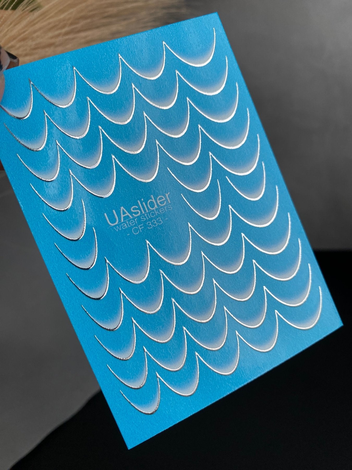 Nail Water Decal CF-333 | French Water Slide Nail Decals | Blue Gradient with Silver Outline - UASLIDER