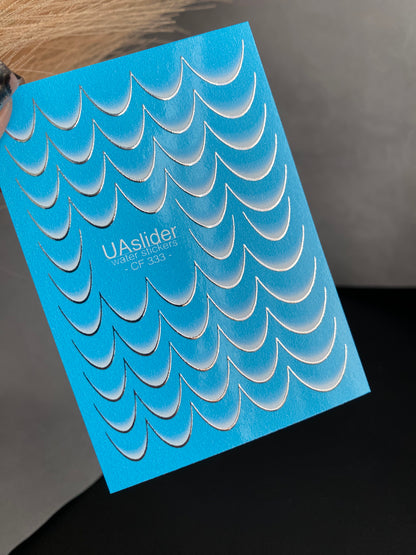 Naklejka na paznokcie wodna CF-333 | Francuskie wodne naklejki do paznokci | Niebieski gradient z srebrnym obrysem