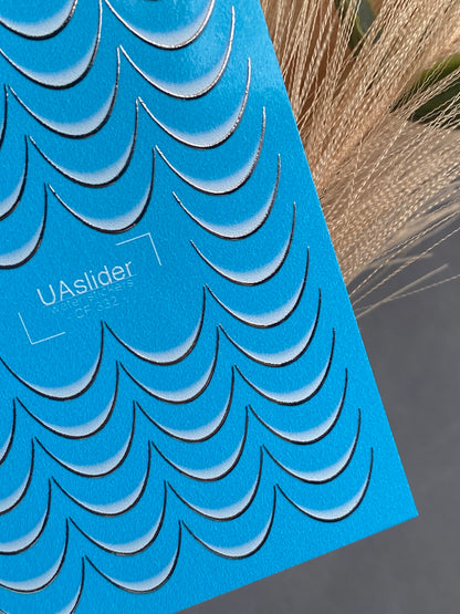 Tırnak Su Transferi CF-332 | Fransız Su Kaydırmalı Tırnak Transferleri | Gri Gradyan Gümüş Konturlu