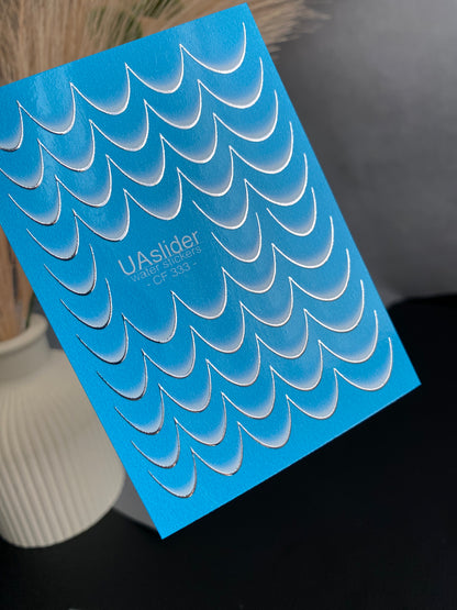 Naklejka na paznokcie wodna CF-333 | Francuskie wodne naklejki do paznokci | Niebieski gradient z srebrnym obrysem