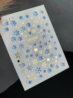 Nail Water Decal CF-011 | Winter Water Slide Nail Decals, Blue Snowflakes with Gold Foil Geometric Accents - UASLIDER