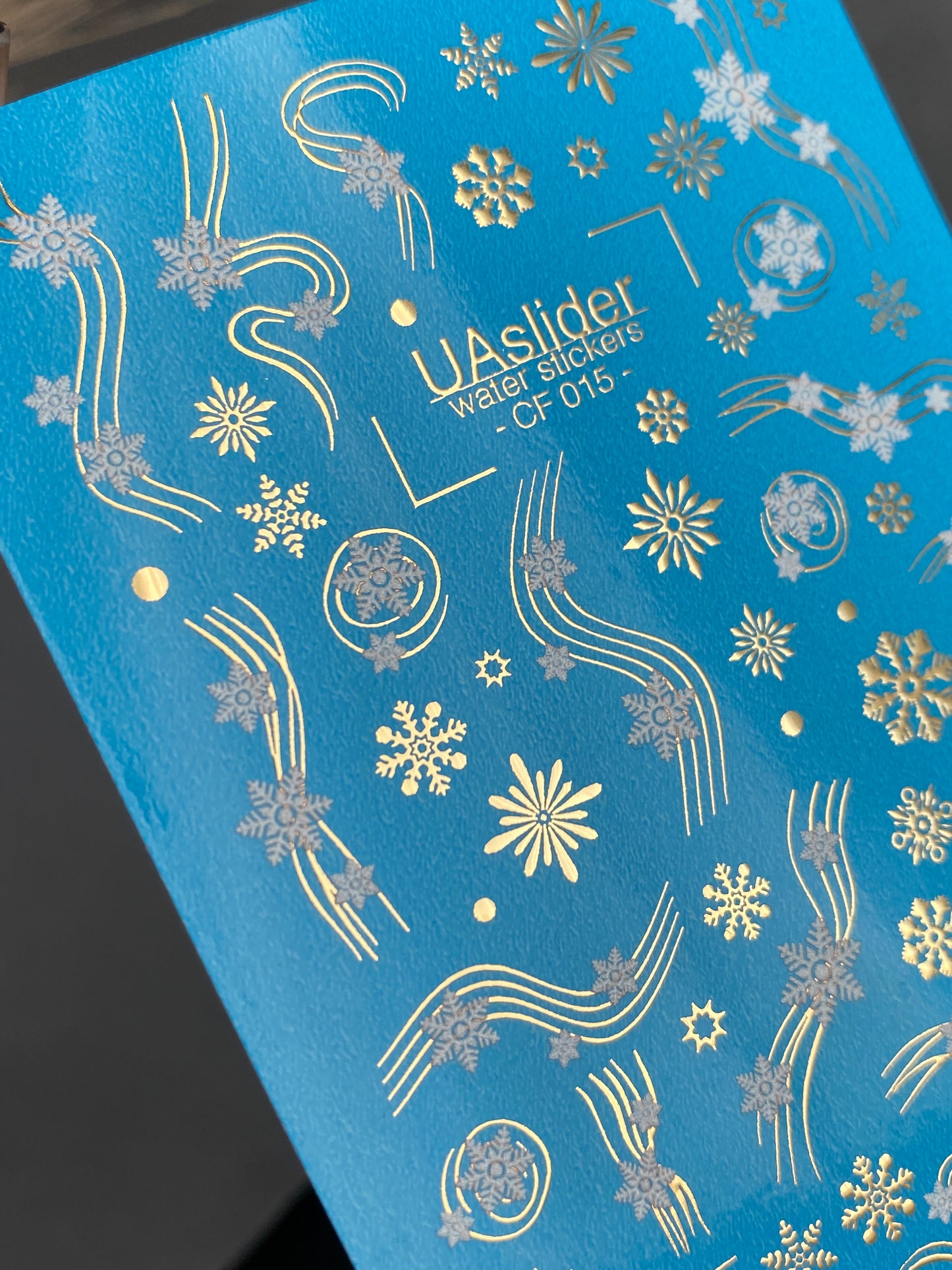 Nail Water Decal CF-015 | Winter Water Slide Nail Decals, Silver Snowflakes and Gold Foil Shooting Stars