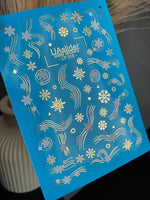 Nail Water Decal CF-015 | Winter Water Slide Nail Decals, Silver Snowflakes and Gold Foil Shooting Stars - UASLIDER
